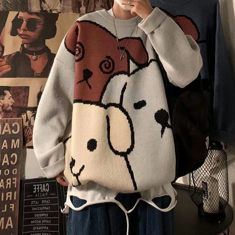 Áo Sweater Dáng Rộng In Hoạt Hình Kiểu Retro Nhật Bản Thời Trang Thu Đông 2022 Cho Nam