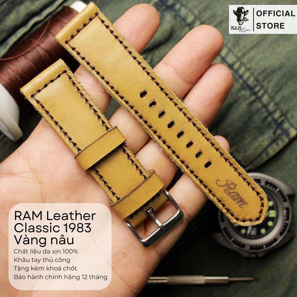 Dây Đồng Hồ Da Bò Thật Bền Đẹp Nâu Sáng - RAM Classic 1983