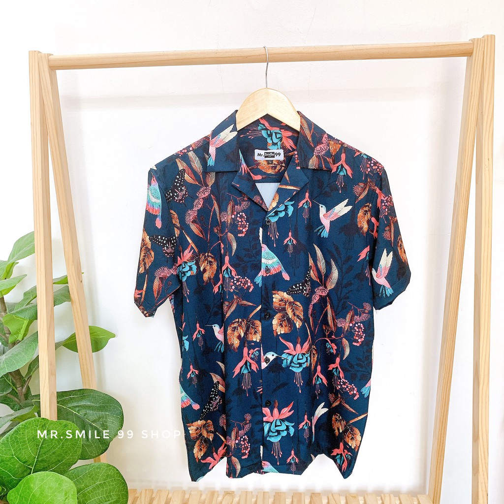 Áo Sơ Mi Nam Nữ Unisex tay ngắn Họa Tiết Party Bird , chất Lụa Gân dày đẹp, hàng Thiết Kế Mr.Smile 99 Shop