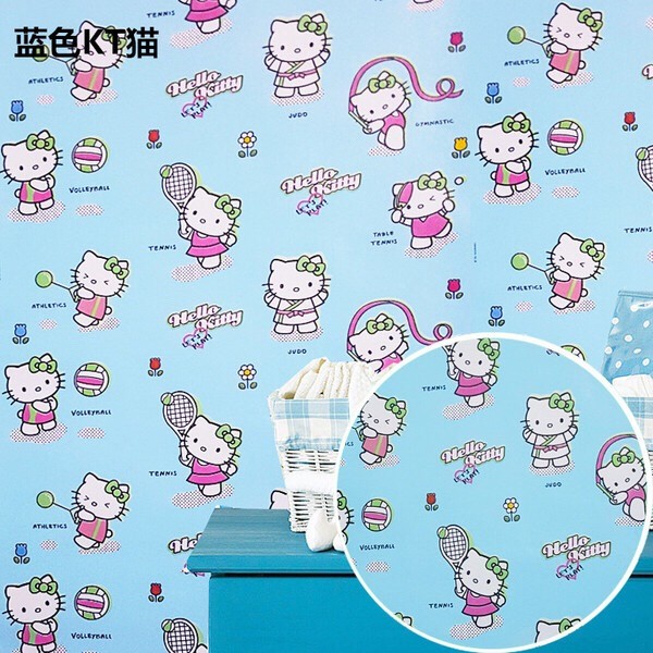 Decal giấy dán tường hello kitty xanh