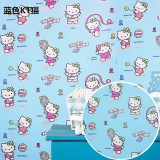 Decal giấy dán tường hello kitty xanh