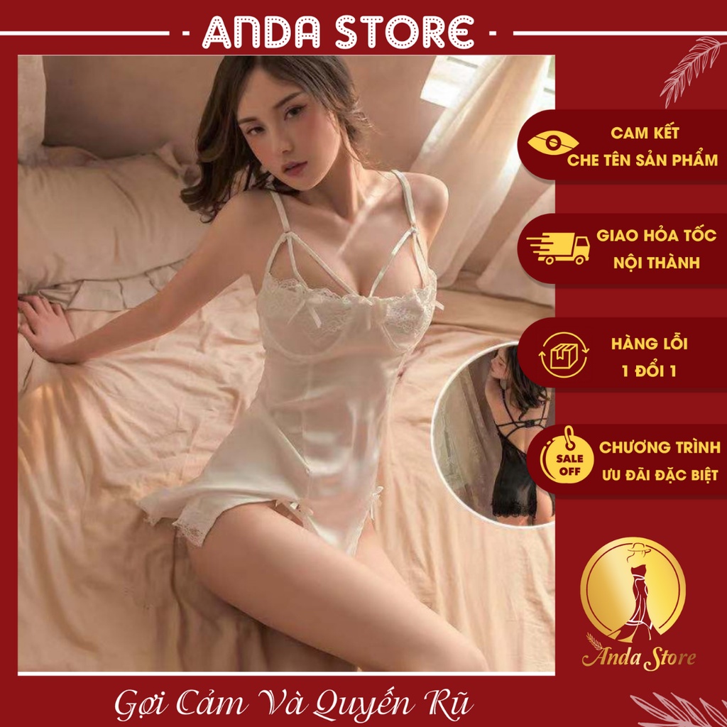Váy ngủ lụa sexy, đầm ngủ có gọng ngực tặng kèm quần lọt khe M139