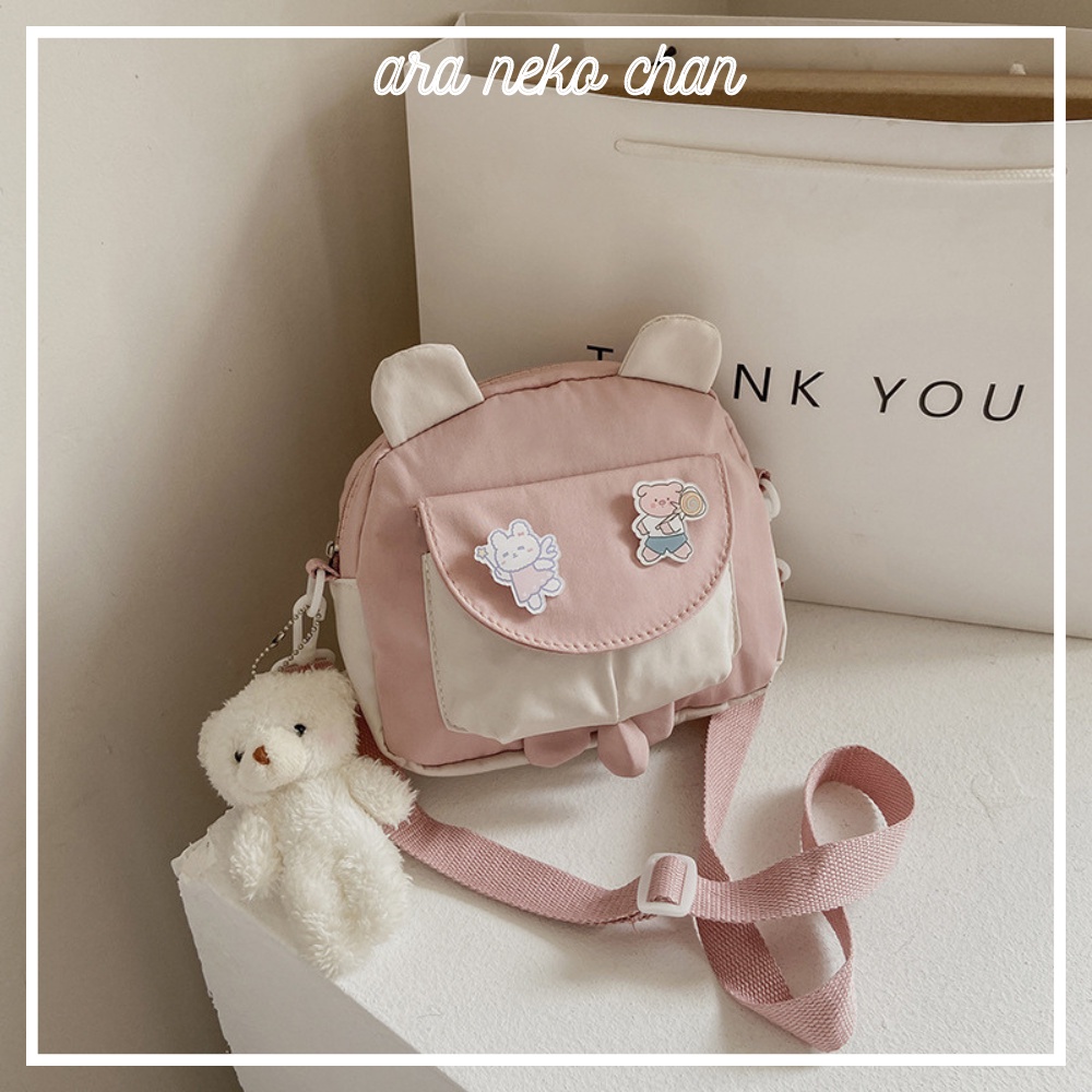 Túi Đeo Chéo Nữ Cute Đẹp Đi Chơi Hình Tai Mèo Dễ Thương Cute Bằng Vải Canvas Mềm (kèm móc khóa và sticker)