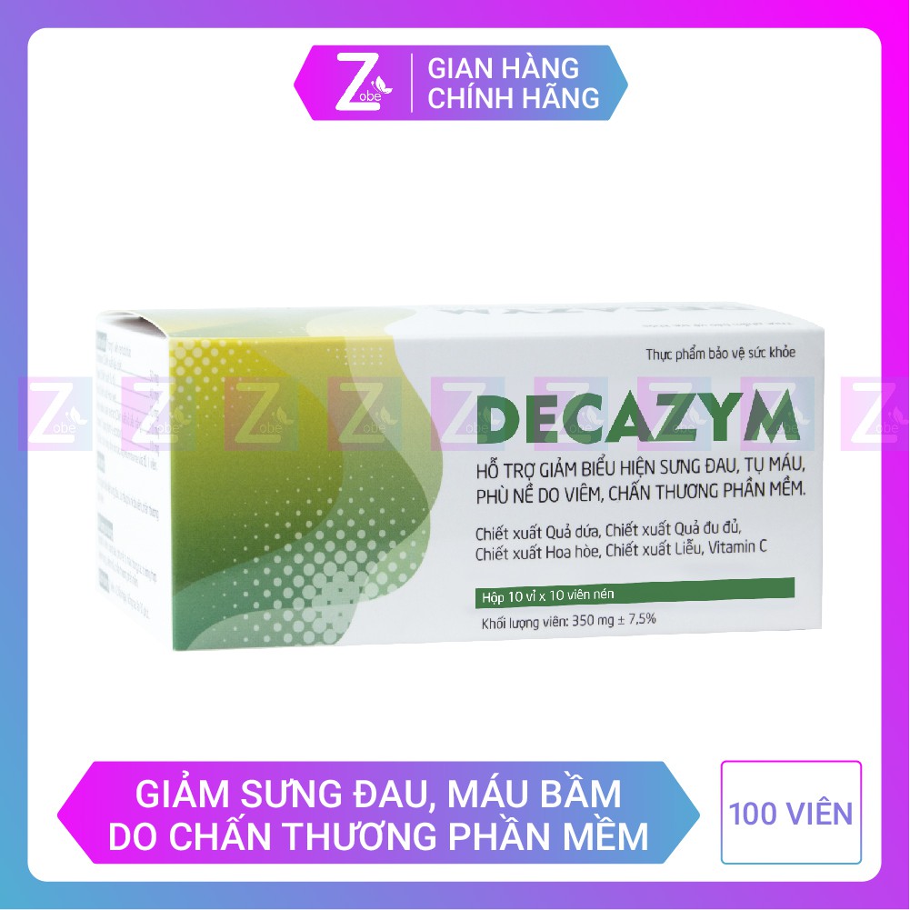 Viên Uống Hỗ Trợ Giảm Sưng Viêm Chấn Thương Phần Mềm Decazym Hộp 10 Vỉ x 10 Viên