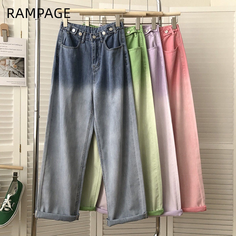 One Quần Jeans Nữ Lưng Cao Ống Rộng Thời Trang Hàn Quốc