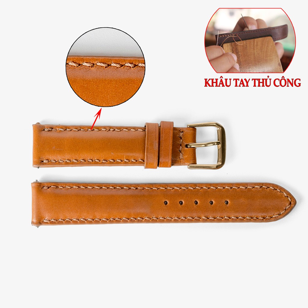 Dây da đồng hồ nam da bò-khâu tay thủ công D101 size 18mm, 20mm, 22mm, 24mm-Bụi leather