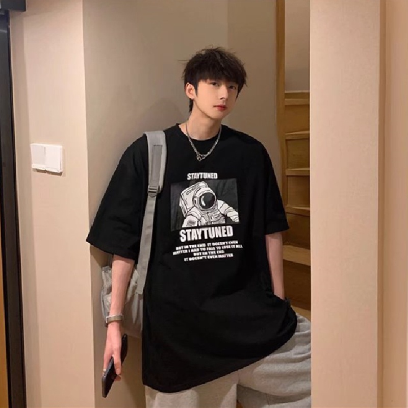 Áo Thun Nam Dáng Rộng In Hình Phi Hành Gia Thời Trang Hàn Quốc Size M-8XL