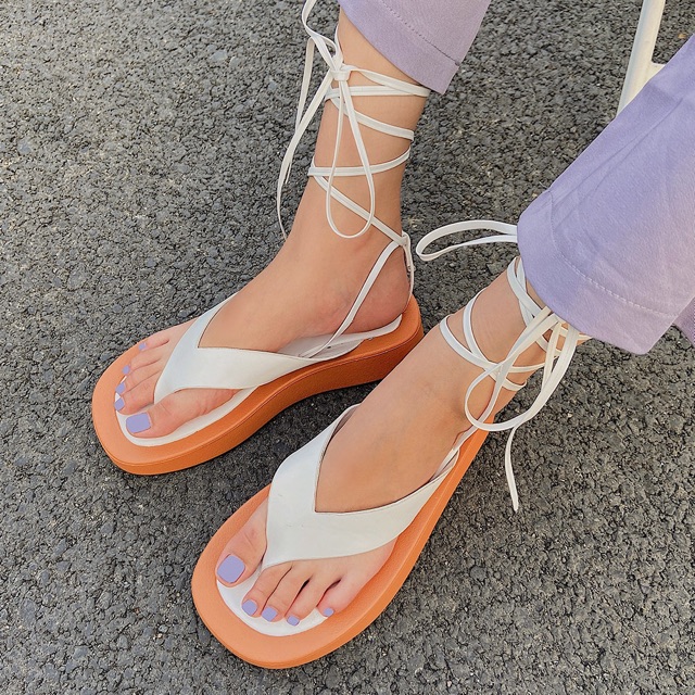 [Sẵn Đen 36] Dép sandal xỏ ngón đế cao dây buộc Ulzzang ( Ảnh thật ở cuối )