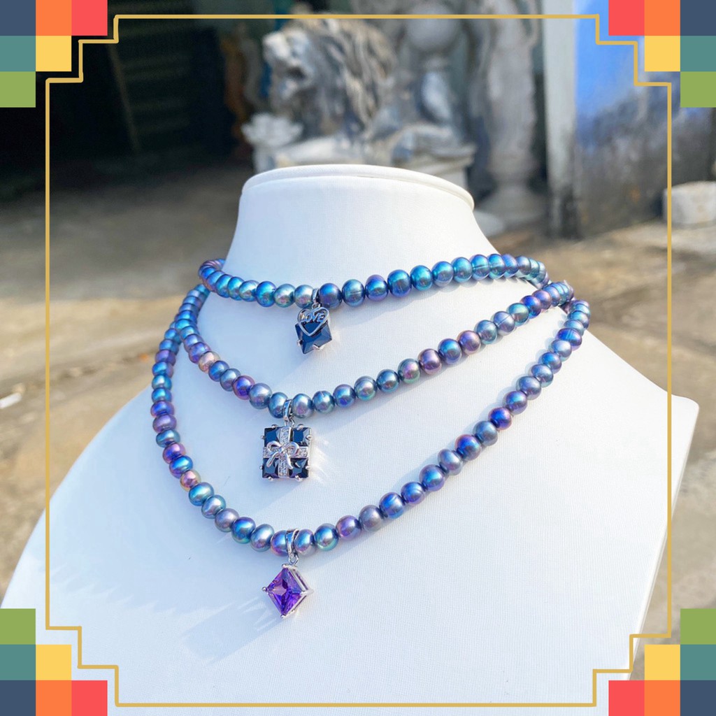 mẫu sale  Mẫu vòng cổ qua xử lý phối mặt phụ kiện đá màu xanh sang trong , đẹp , làm quà tặng cho các chị e phụ nữ đặc b