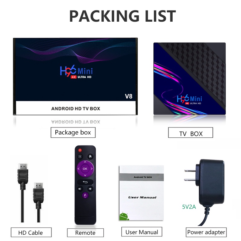 Tv box Rom 16G Ram 2G tìm kiếm giọng nói android tv box xem phim 4K chạy android10 bảo hành 1 năm H96miniV8 tivi box