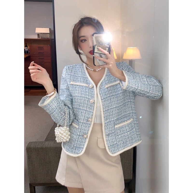 Áo Dạ Tweed Phối Viền Ba Màu Siêu Xinh Phong Cách Tiểu Thư_ Hàng Order QCCC