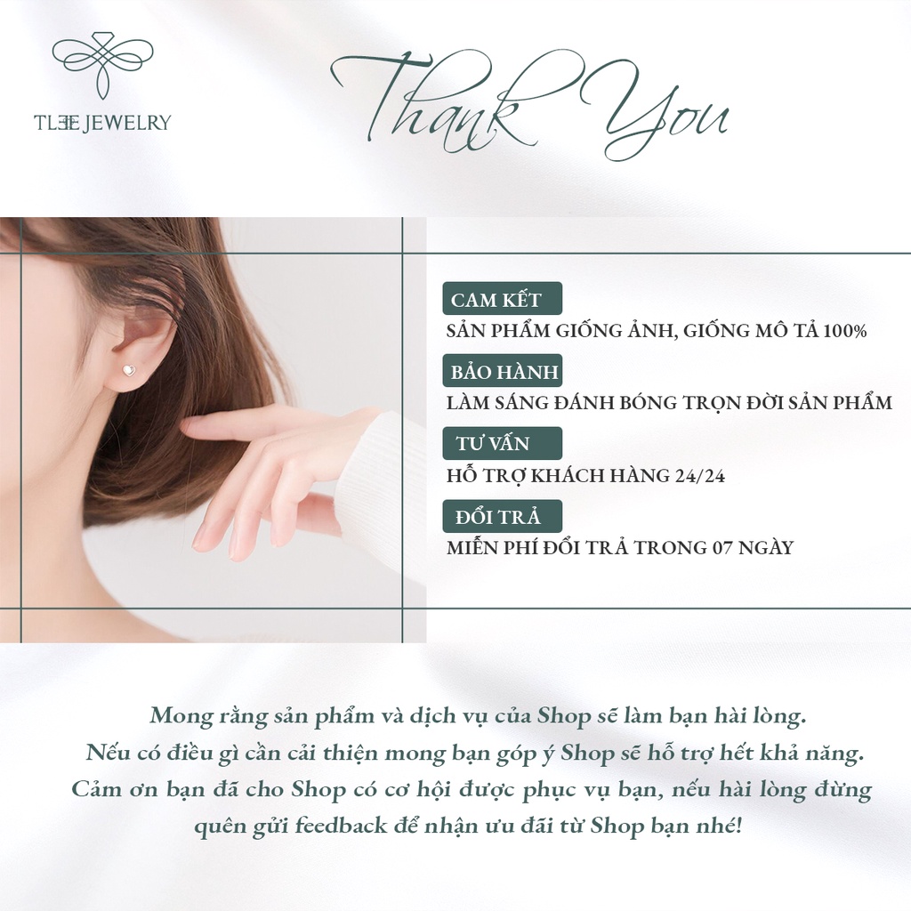 Khuyên tai bạc nữ TLEE tim Moonstore chốt vặn sang trọng NCJ B0126