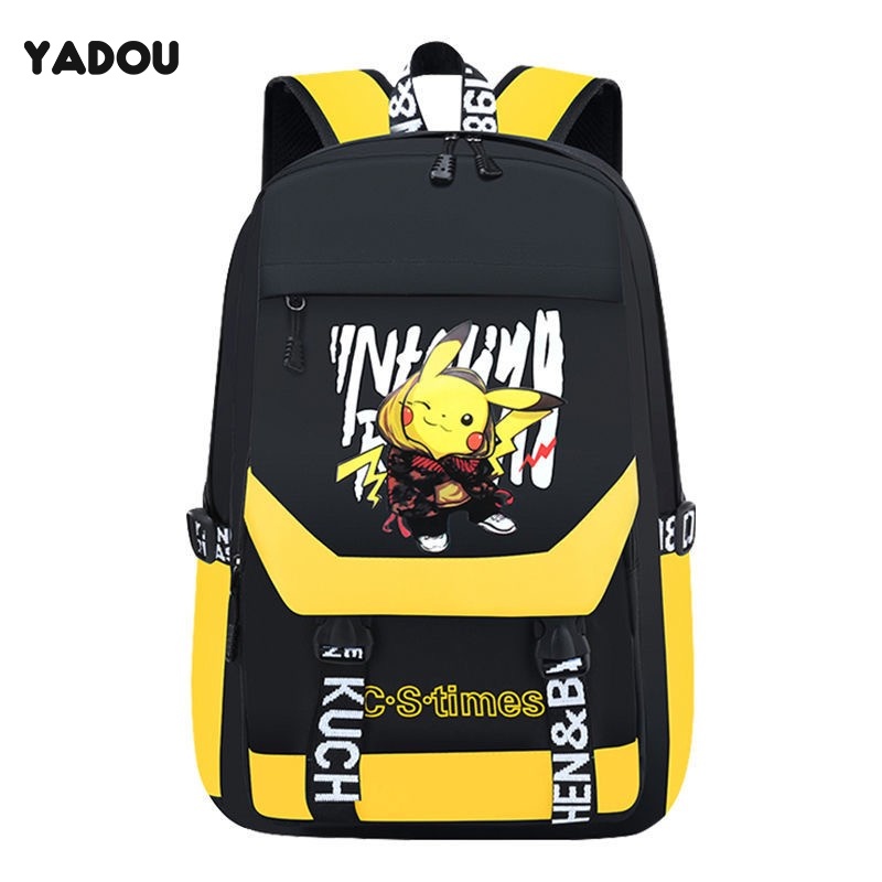 Balo đi học YADOU nhẹ in hình Pikachu Luffy One Piece dễ thương bảo vệ cột sống chống thấm nước cho học sinh