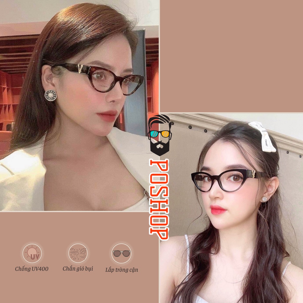 Gọng kính cận mắt mèo nữ POSHOP chất liệu nhựa dẻo thanh mảnh chân kính kim loại nhẹ nhàng D901