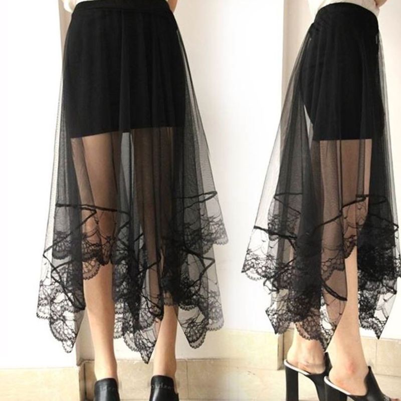 Chân Váy Midi Dài Lưng Cao Viền Ren Màu Trơn Dành Cho Nữ