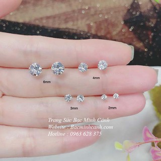Bông tai nụ đá tròn trắng chốt bạc - Bạc Minh Cảnh