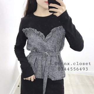 SALE OFF Váy dạ kẻ thắt eo TTNX