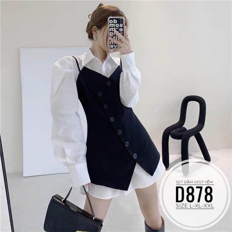 ĐẦM VEST 2 DÂY VỚI ÁO SƠ MI TRẮNG TAY DÀI BIGSIZE