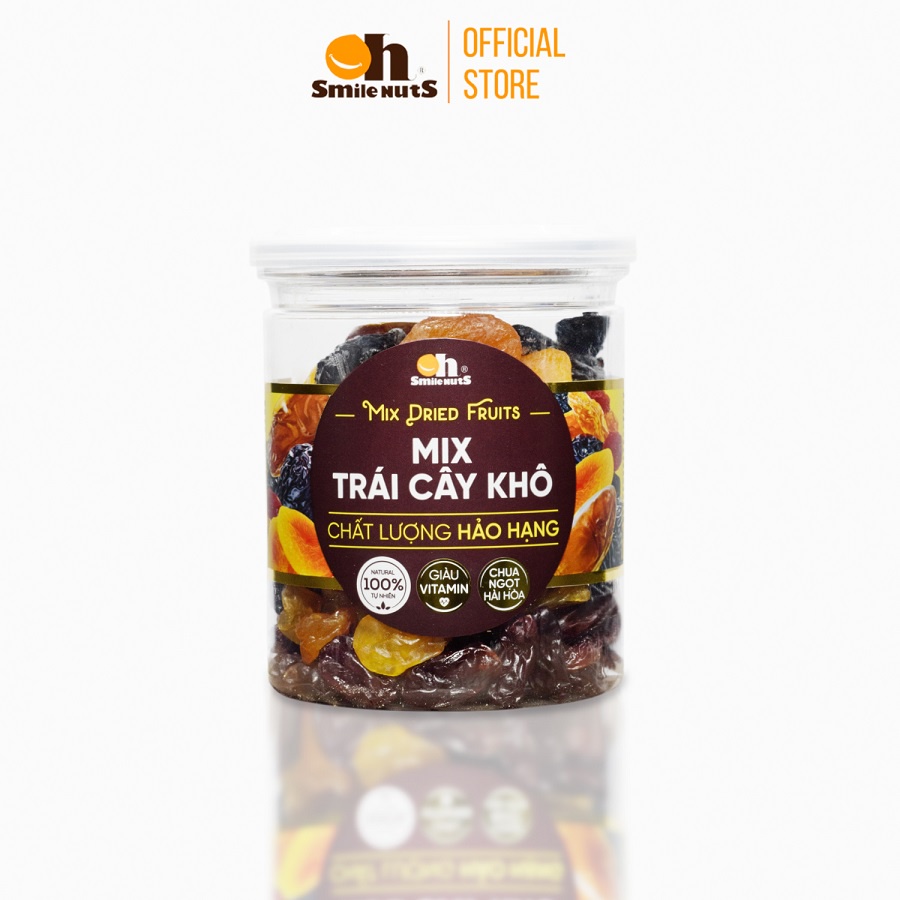 Mix Trái Cây Khô Smilenuts hộp 275g -Sản phẩm gồm Chà là khô tự nhiên, Mơ khô, Nho khô tự nhiên, Mận Khô Chile
