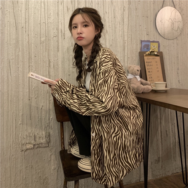 Áo sơ mi SUXI tay dài họa tiết ngựa vằn thời trang hàn quốc cho nữ