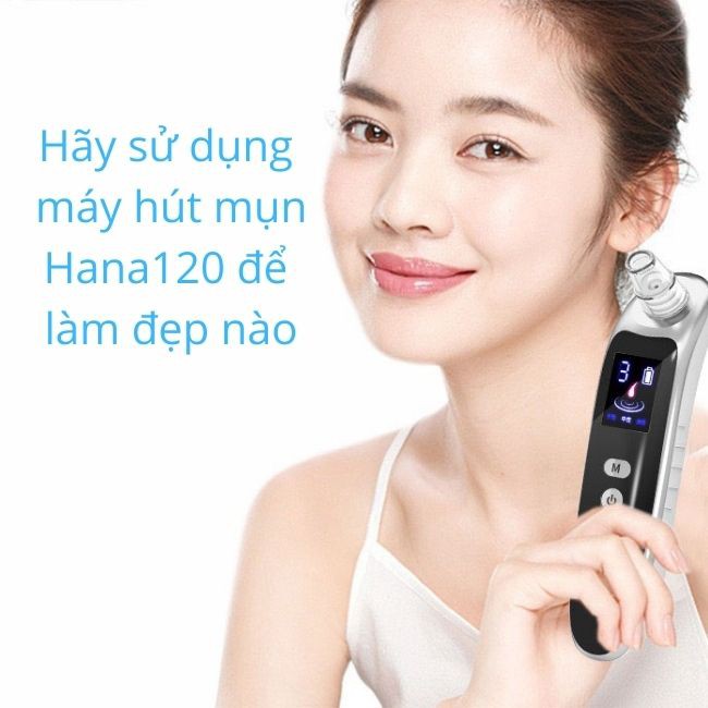 [Mẫu Cao Cấp] Máy Hút Mụn Cám, Đầu Đen Cầm Tay Mini Hanna120 Cao Cấp Màn Hình LED 3 Chế Độ 6 Đầu Hút