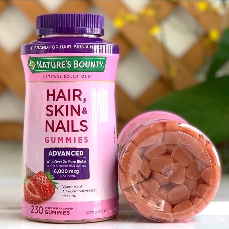 Kẹo dẻo hỗ trợ mọc tóc, đẹp da tóc móng Gummies Nature's Bounty Hair Skin & Nails 230 Viên