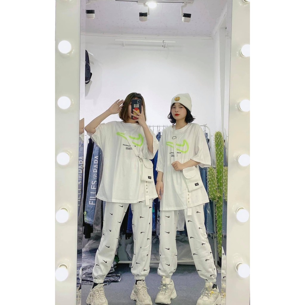 [CHEAPY] Set bộ unisex LOGO freesize phom suông rộng - Set bộ áo thun mix quần jogger cực ngầy freesize mặc đôi nam nữ | BigBuy360 - bigbuy360.vn