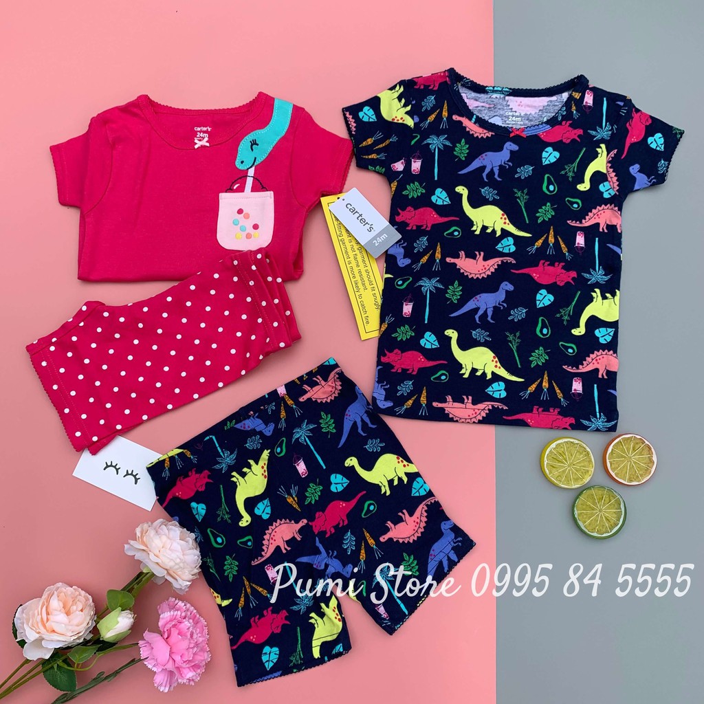 Set 4 đồ ngủ Carter’s Cotton Dinosaur Pajamas Pink/Navy
