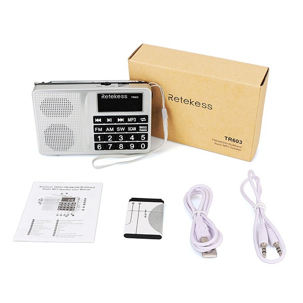 ۩Đài radio Retekess TR603 AM FM sóng ngắn điều chỉnh kỹ thuật số hỗ trợ máy nghe nhạc Mp3/thẻ TF Pin sạc Li-ion