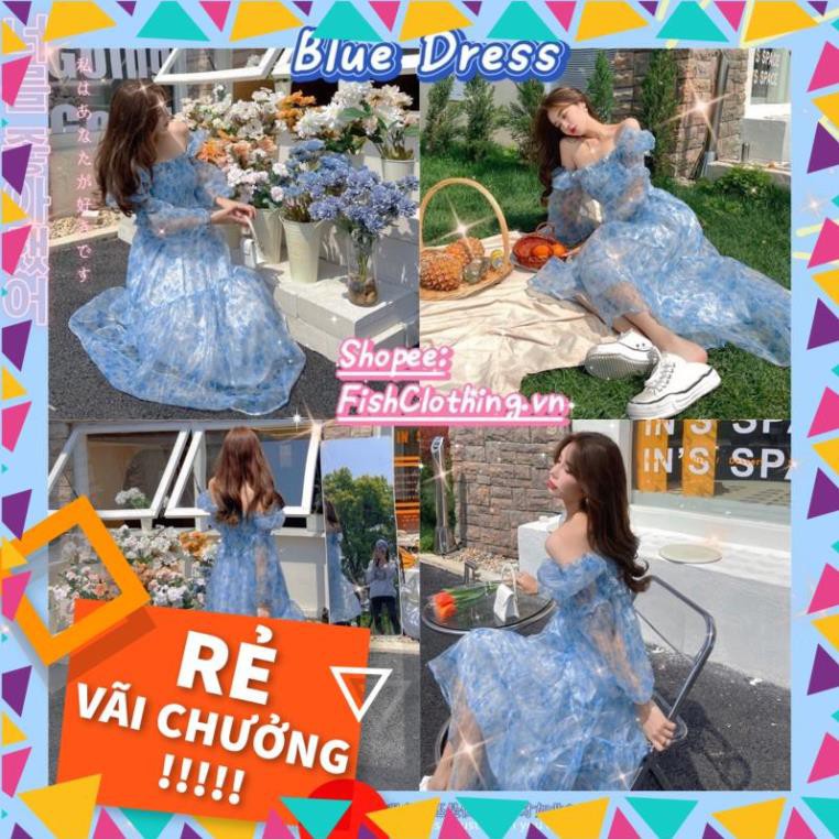 l Sẵn🖤Đầm xoè maxi voan dài hoa nhí bo chun đi biển xinh xắn|Váy bánh bèo ulzzang trễ vai tiểu thư vintage công chúa k