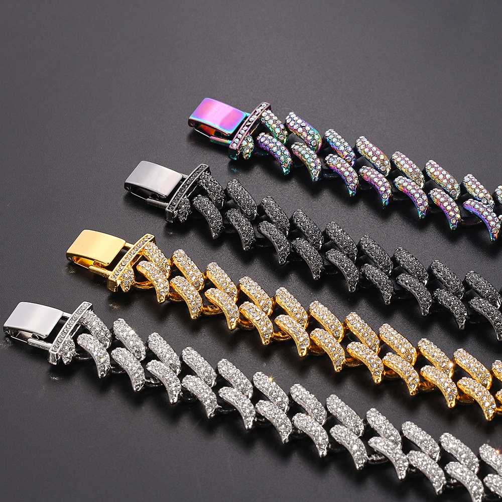 Vòng đeo tay dây xích đính đá toàn bộ phong cách hip Hop cho nam