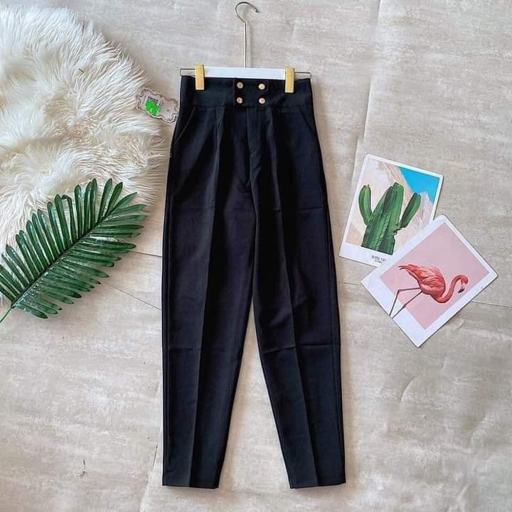 Quần Tây Baggy Nữ màu Đen lưng cao 4 nút Basic BC099