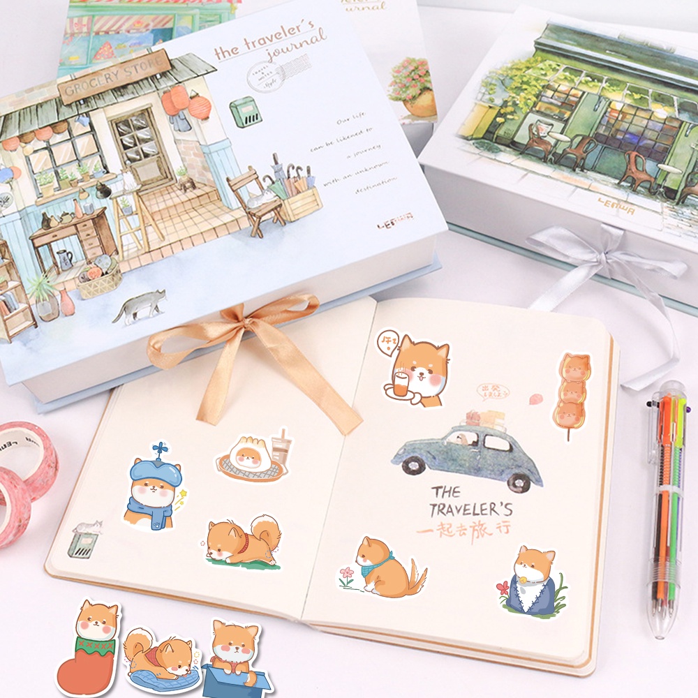 Bộ 50 Miếng Dán Trang Trí Laptop Hình Chó Shiba Hoạt Hình Dễ Thương Chống Thấm Nước Không Cần Đóng Mở