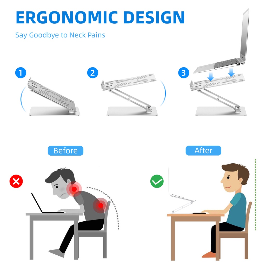 Giá đỡ laptop nhôm tản nhiệt CP49 có thể gấp gọn kích thước lớn, 1 chân đế cao cấp.