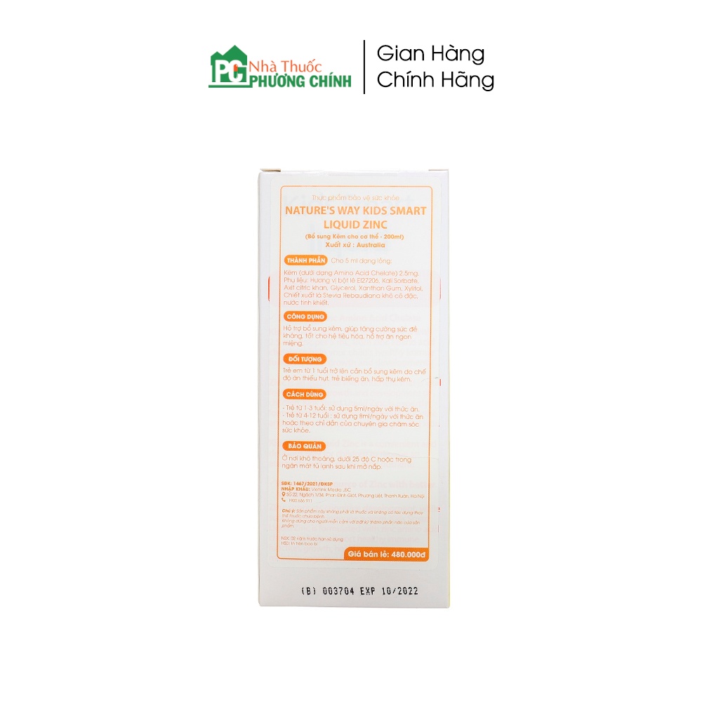 Siro Bổ Sung Kẽm Cho Bé Kids Smart Liquid Zinc Nature's Way Úc - Giúp Tăng Sức Đề Kháng Cho Bé