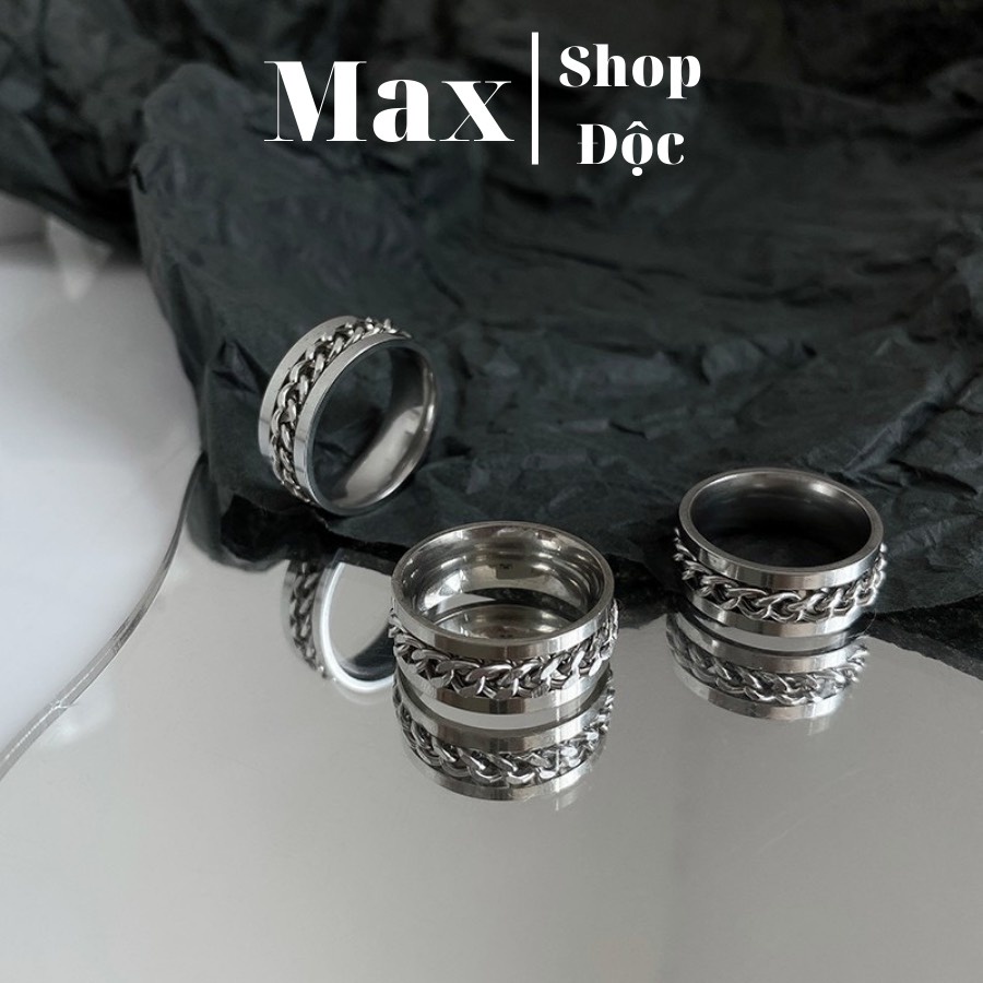 Nhẫn Nam Hiphop TIN Dây Xích Mặt Xoay Màu Bạc Không Gỉ - Nhẫn Thời Trang Nam Cao Cấp Titan - Maxshopdoc