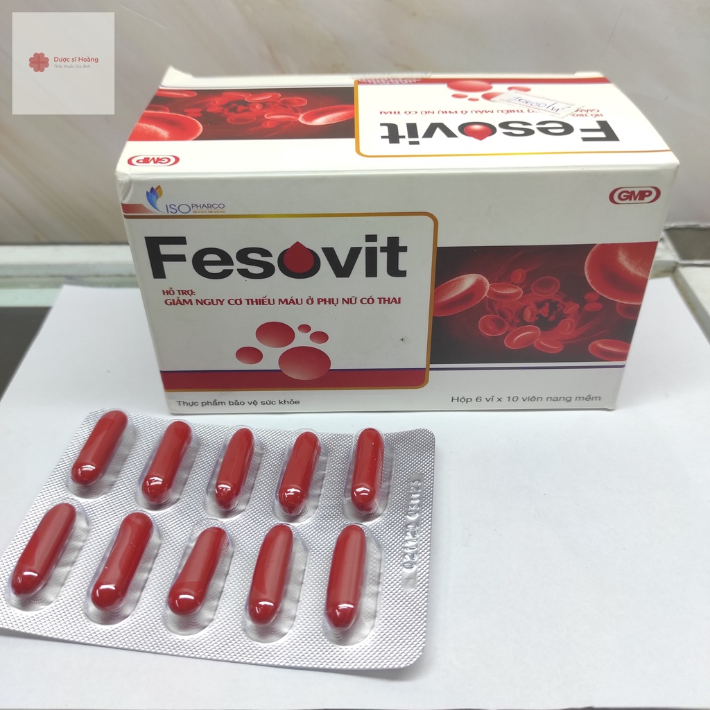 Fesovit - Hỗ Trợ Bổ Sung Sắt, Ngăn Ngừa Thiếu Máu Cho Bà Bầu Và Người Thiếu Máu Hộp 60 viên