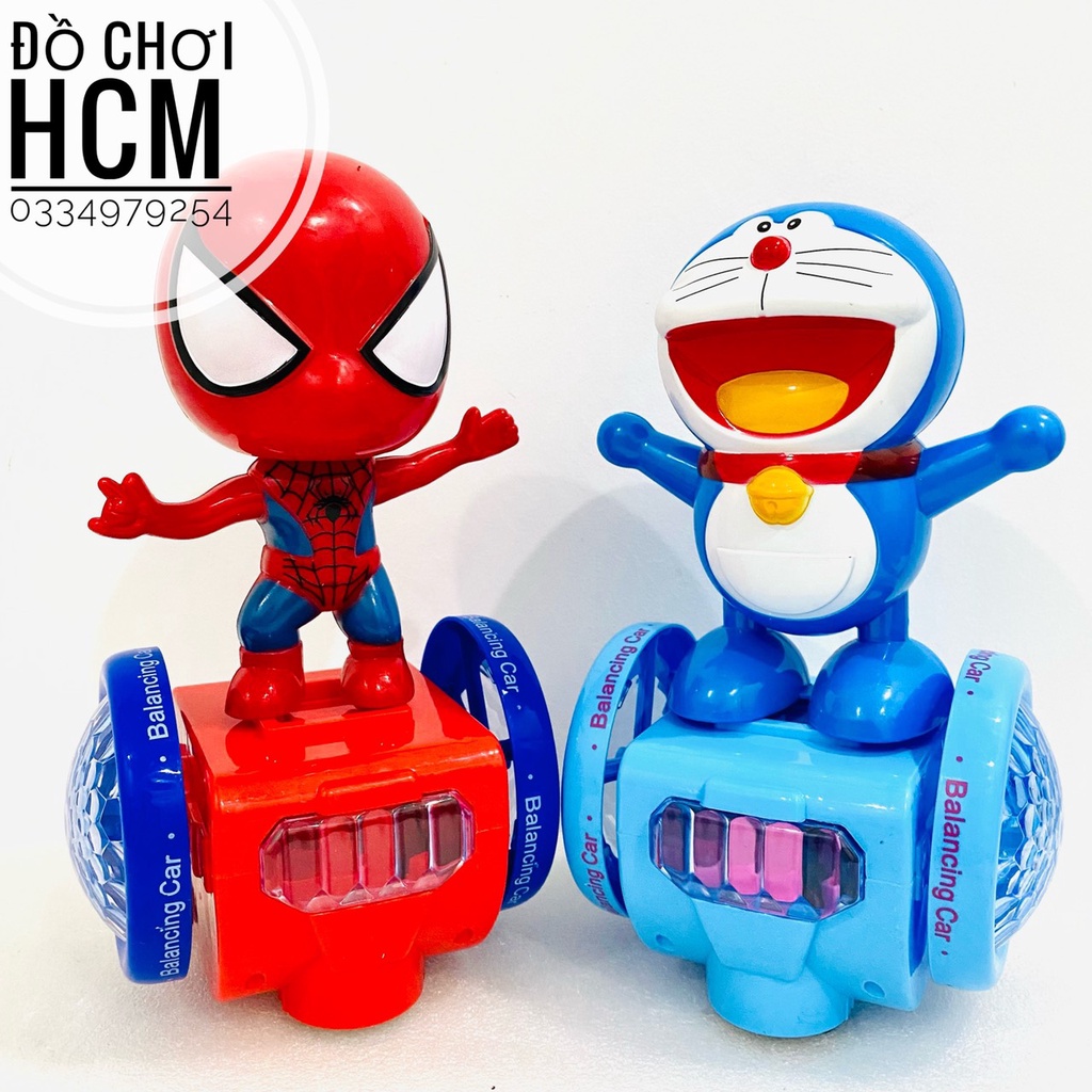 Đồ chơi siêu nhân nhên Spider man/ Doremon đi xe cân bằng có đèn nhạc, di chuyển thông minh QF083