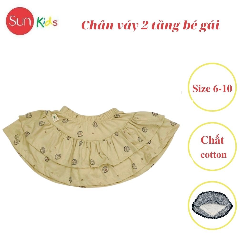 Chân váy cho bé, đầm bé gái 2 tầng, chất cotton, có quần đùi trong, size 6-10 - SUNKIDS1