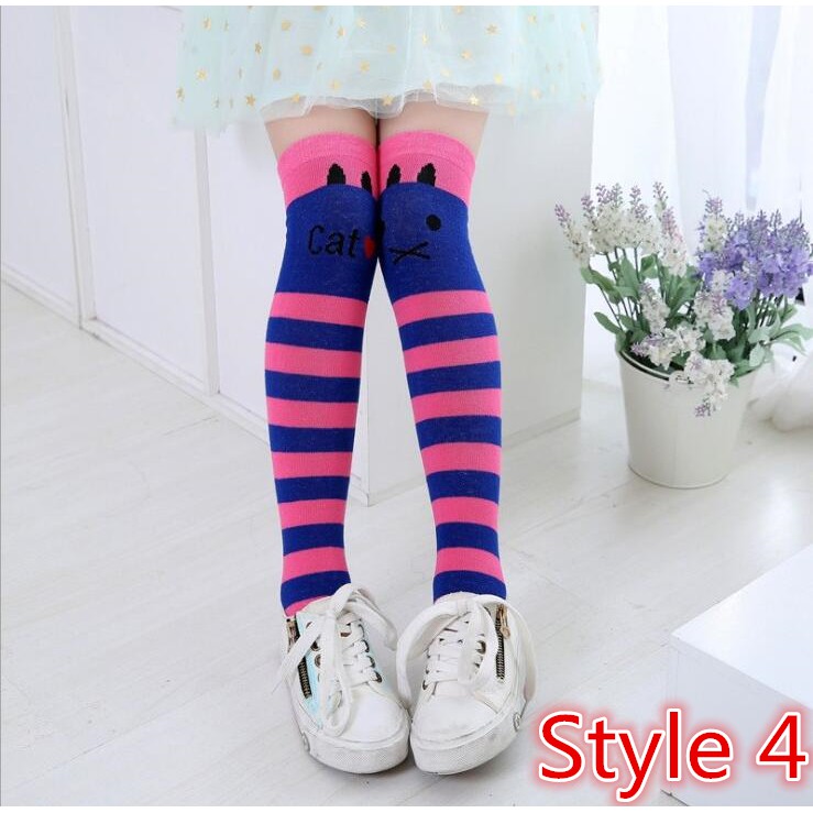 SMY Vớ ống dài 40cm bằng cotton chất lượng cao trang trí họa tiết mèo dễ thương 6 kiểu tùy chọn dành cho bé gái
