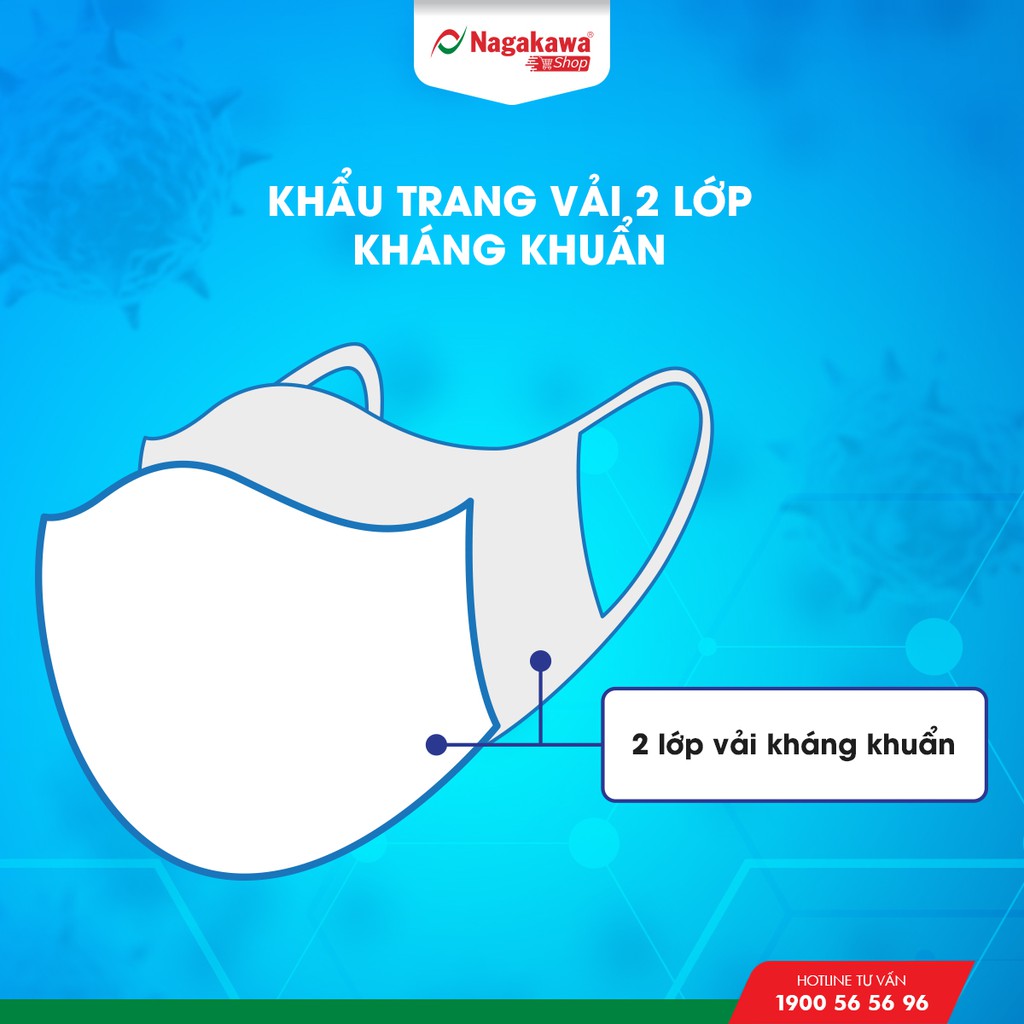 Khẩu trang vải 2 lớp kháng khuẩn Nagakawa - Công nghệ Nhật Bản Hộp 10 chiếc