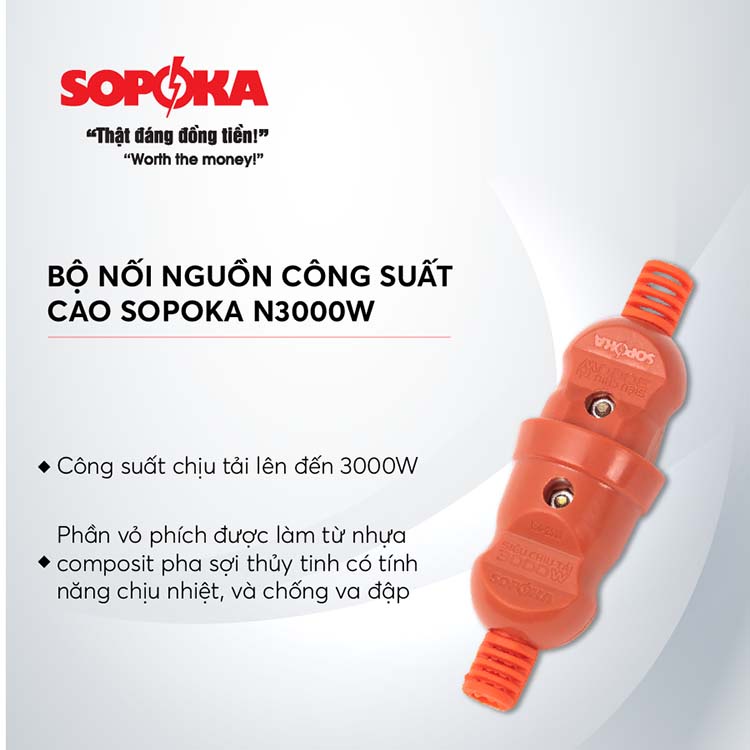 Bộ nối nguồn công suất cao SOPOKA N3000W lớp lõi chịu nhiệt, lớp vỏ chống vỡ