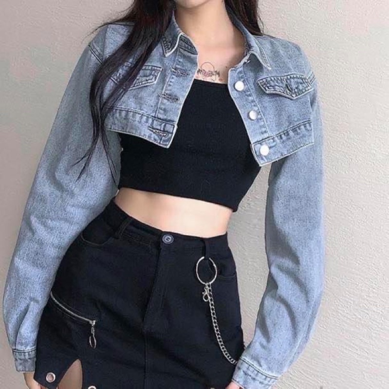 Áo khoác jacket jean denim croptop nữ ngắn oversize - Order taobao quảng châu
