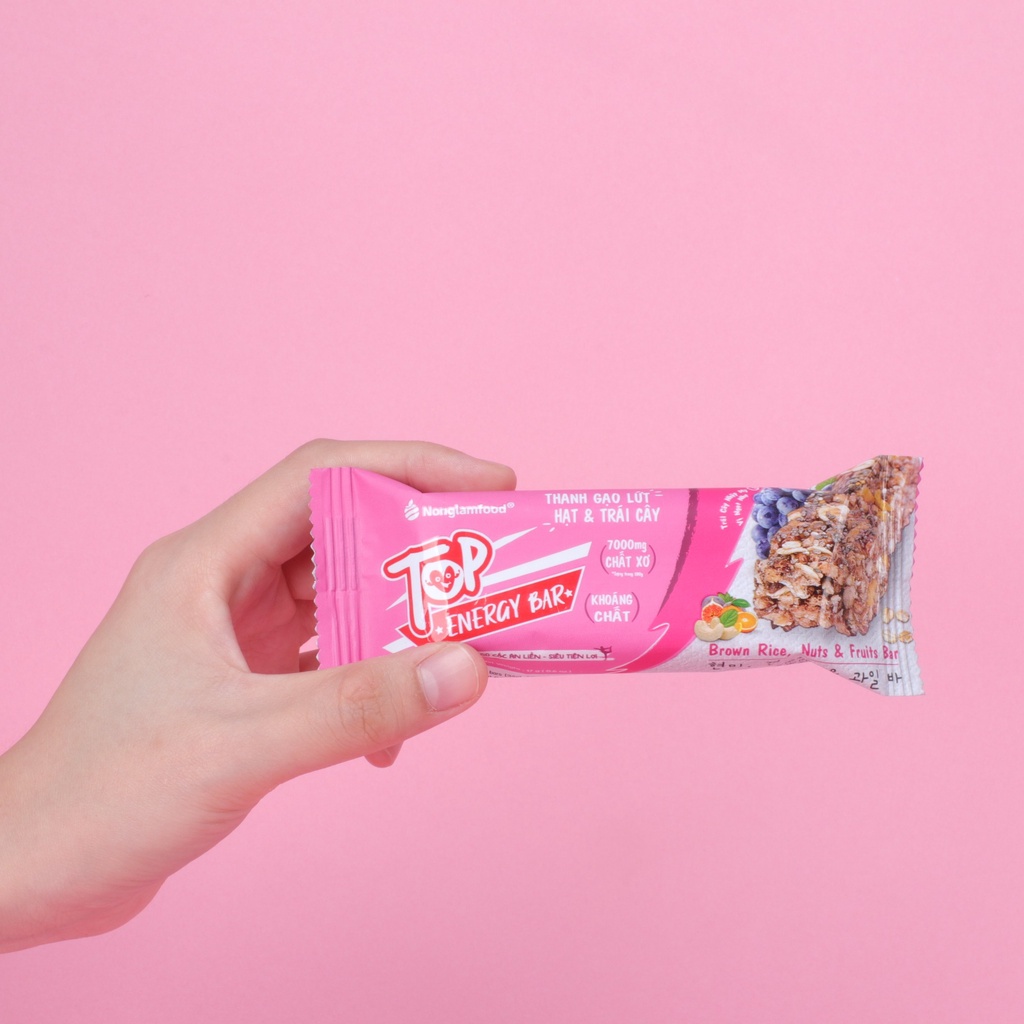 [THUẦN CHAY]Thanh năng lượng gạo lứt ngũ cốc Hạt và Trái cây Top Energy Bar Nonglamfood hộp 272g | Ăn kiêng, ăn chay