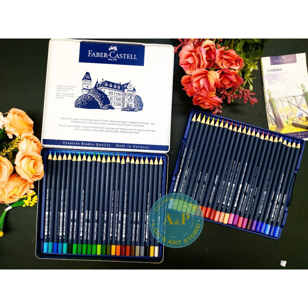 [Lộc'sArtStore] Chì màu khô Faber Castell 12, 24, 36, 48 Màu Hộp Thiếc