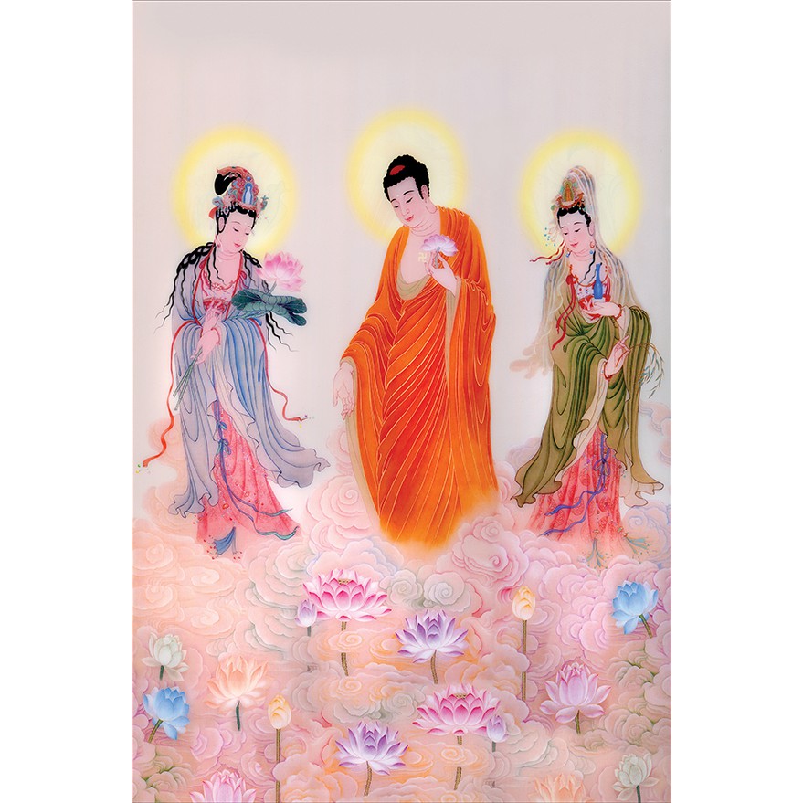 Tranh Tam Thánh, Phật Adida, Đại Thế Chí Bồ Tát, Quan Âm