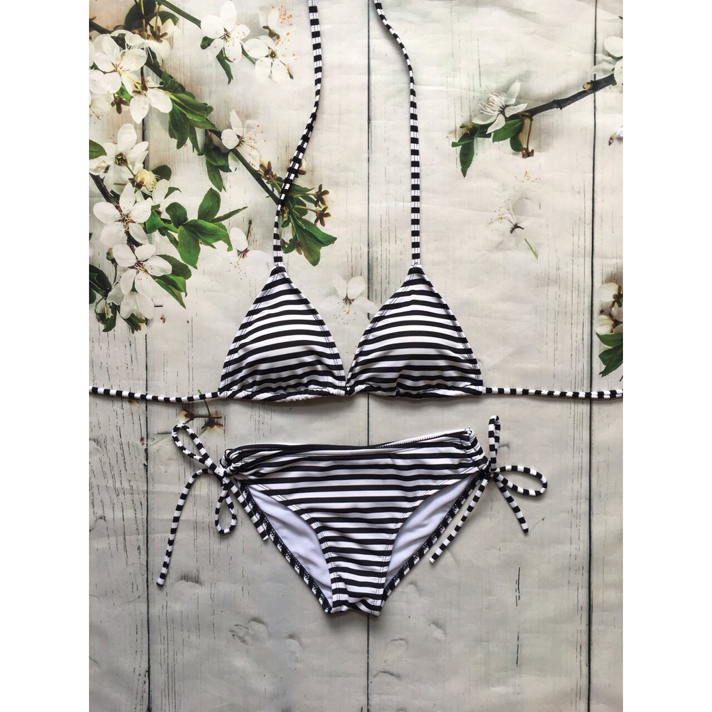 Bộ bơi bikini hai mảnh cột dây họa tiết sọc sexy