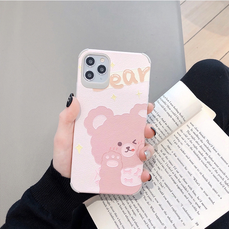 Ốp lưng iphone da Auto Focus bear hồng 6s/6splus/7/7plus/8/8plus/x/xr/xs/11/12/pro/max/plus/promax - Awifi Case U1-7 | BigBuy360 - bigbuy360.vn