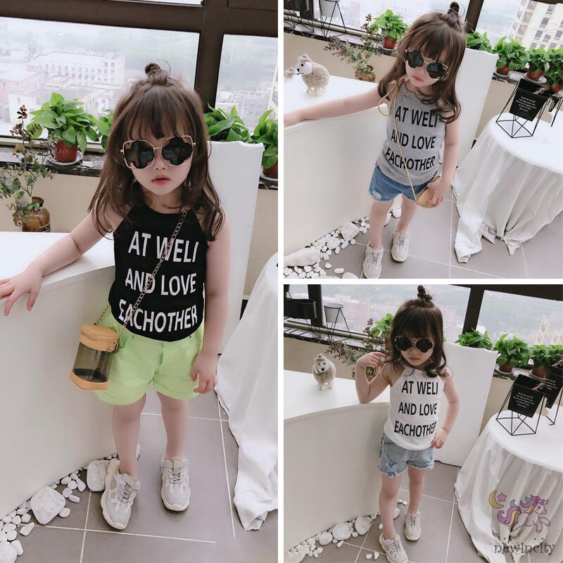 Áo Sát Nách In Chữ Thời Trang Hàn Quốc Dành Cho Bé Gái