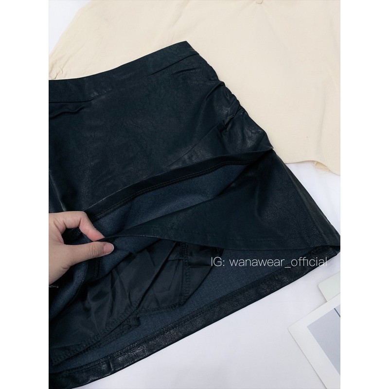 Chân váy da chữ A lệch vạt lưng cao WANAWEAR cực chất hàng quảng bền đẹp có lót trong | BigBuy360 - bigbuy360.vn
